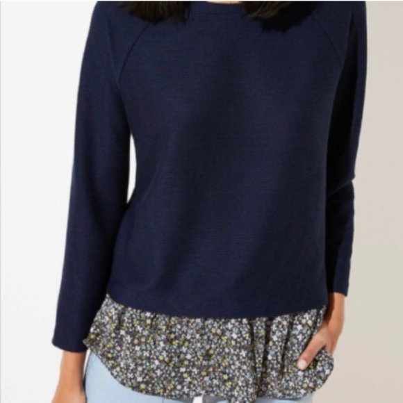 NWT LOFT Navy Floral Mixed Media Sweatshirt - Picture 6 of 6